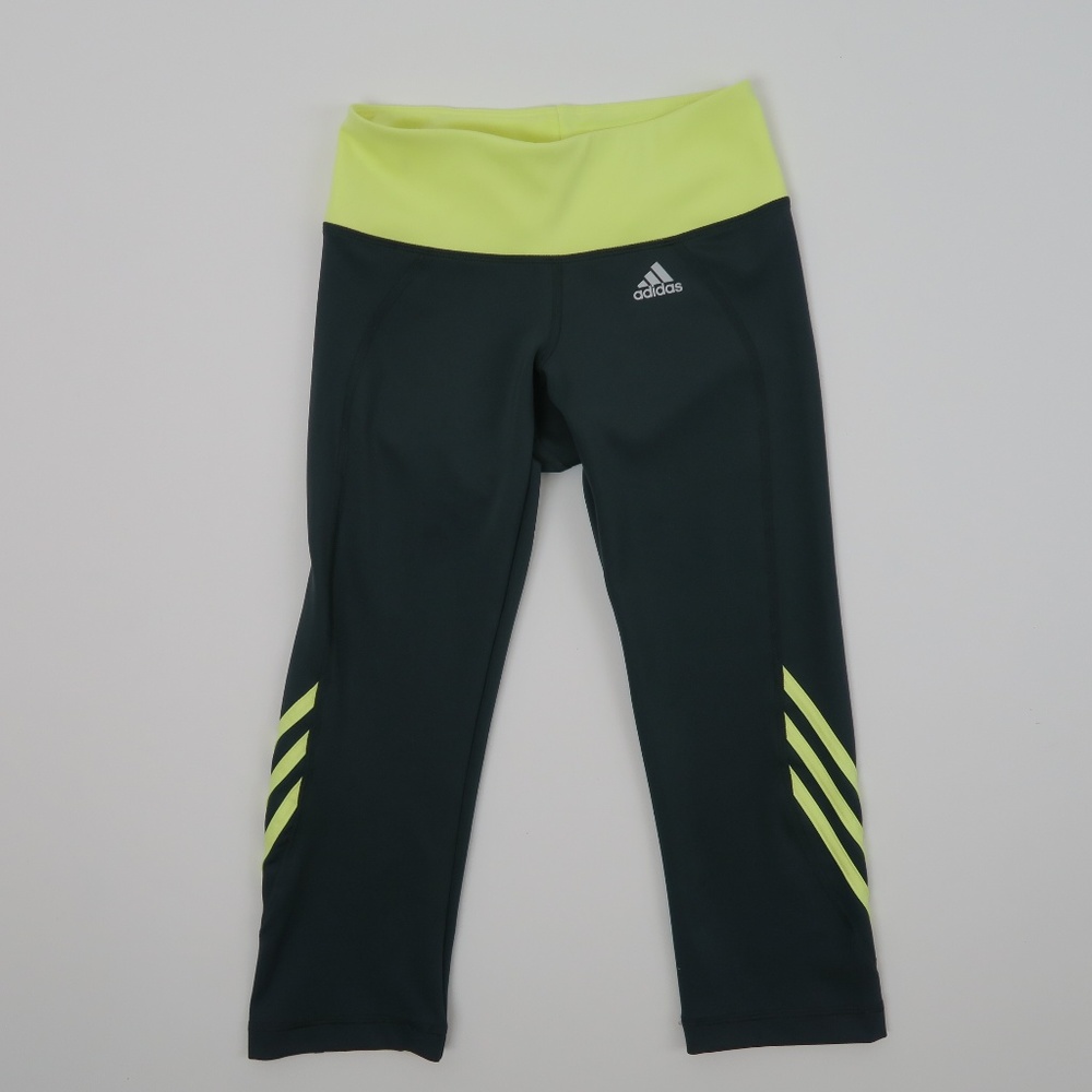 Adidas Neon Yellow Dark Grey Capris Workout Pant S